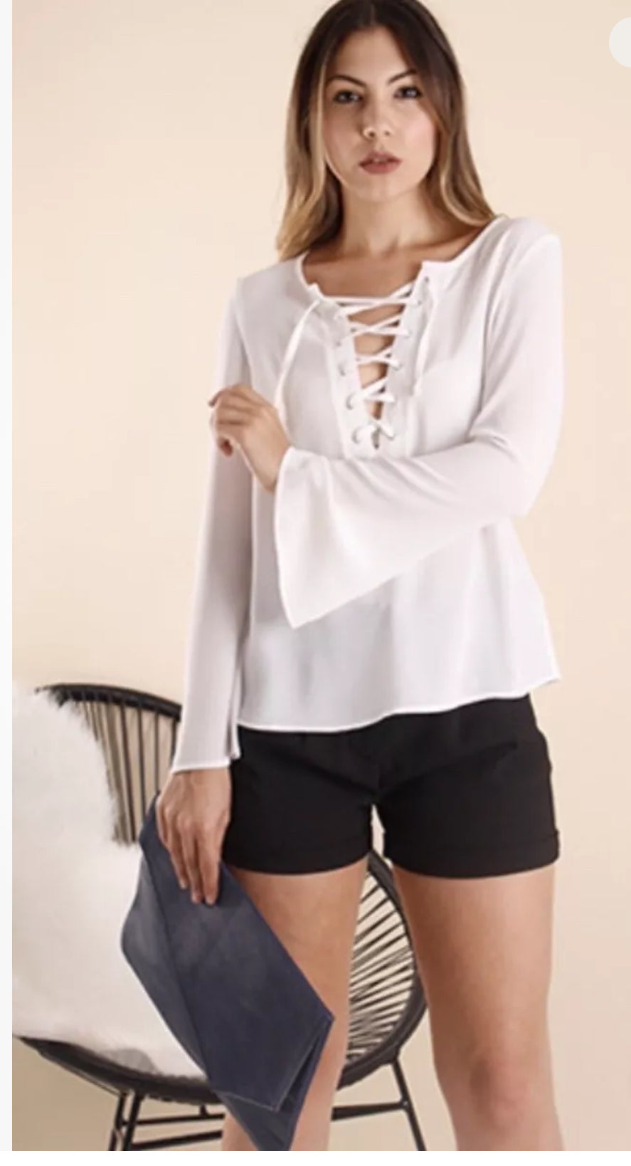 Lace Up Bell Sleeve Top