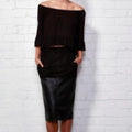 Black Mixed-Media Midi Skirt